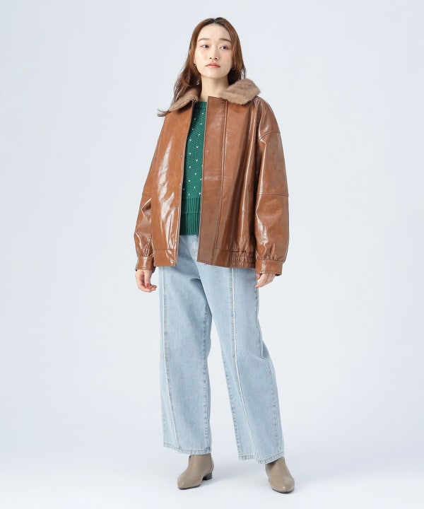 BEAMS HEART（ビームス ハート）フェイクファー衿付き パテント