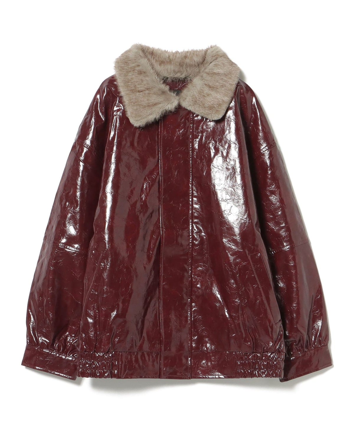 フェイクファー衿付き パテント ブルゾン ブルゾン WOMEN BORDEAUX ONE SIZE