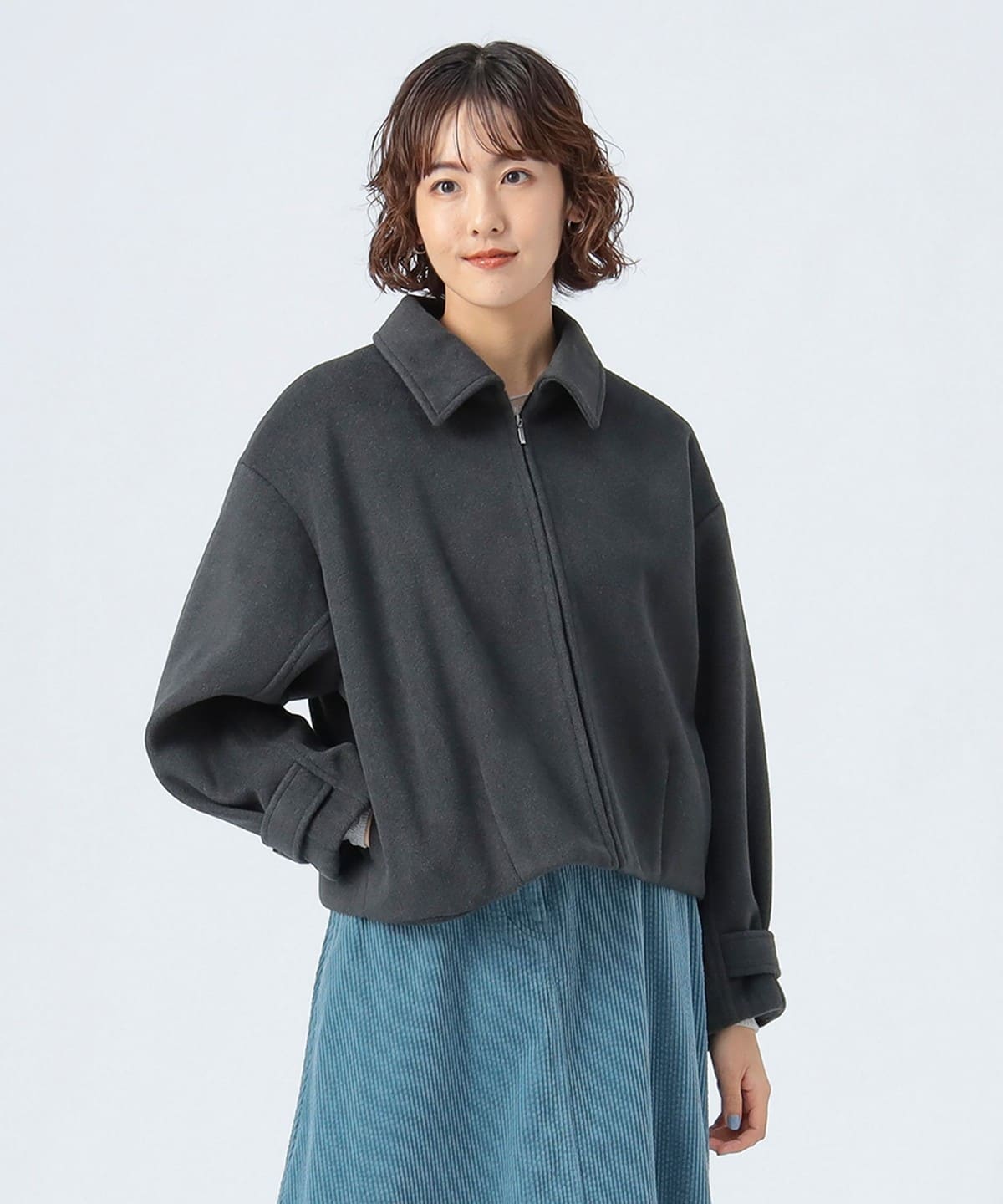 ステンカラー ジップ ブルゾン ブルゾン WOMEN GREY ONE SIZE ステンカラー ジップ ブルゾン ブルゾン WOMEN GREY ONE SIZE