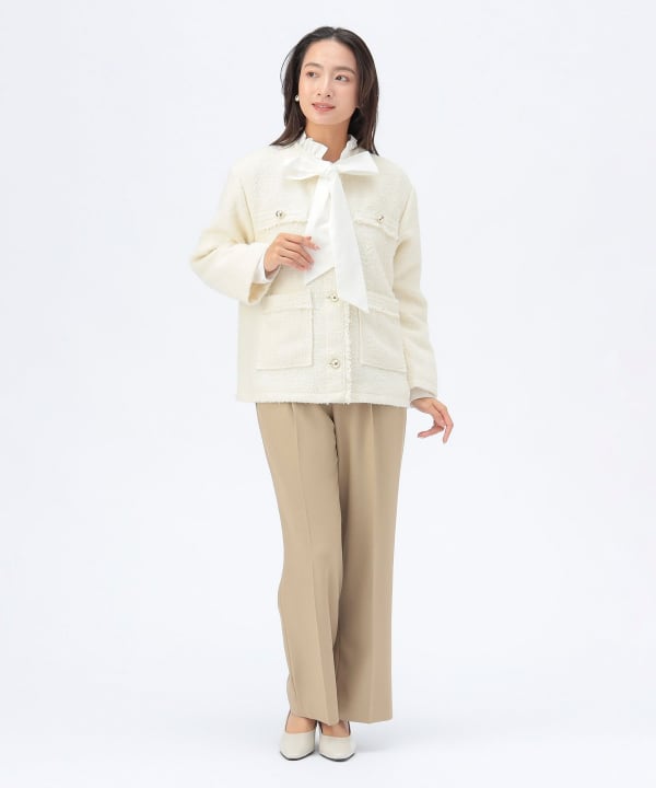 お値下げ！EFFE BEAMS トリムツイードジャケット　38 BEAMS HEART（ビームス ハート）フリンジ ツイード ジャケット