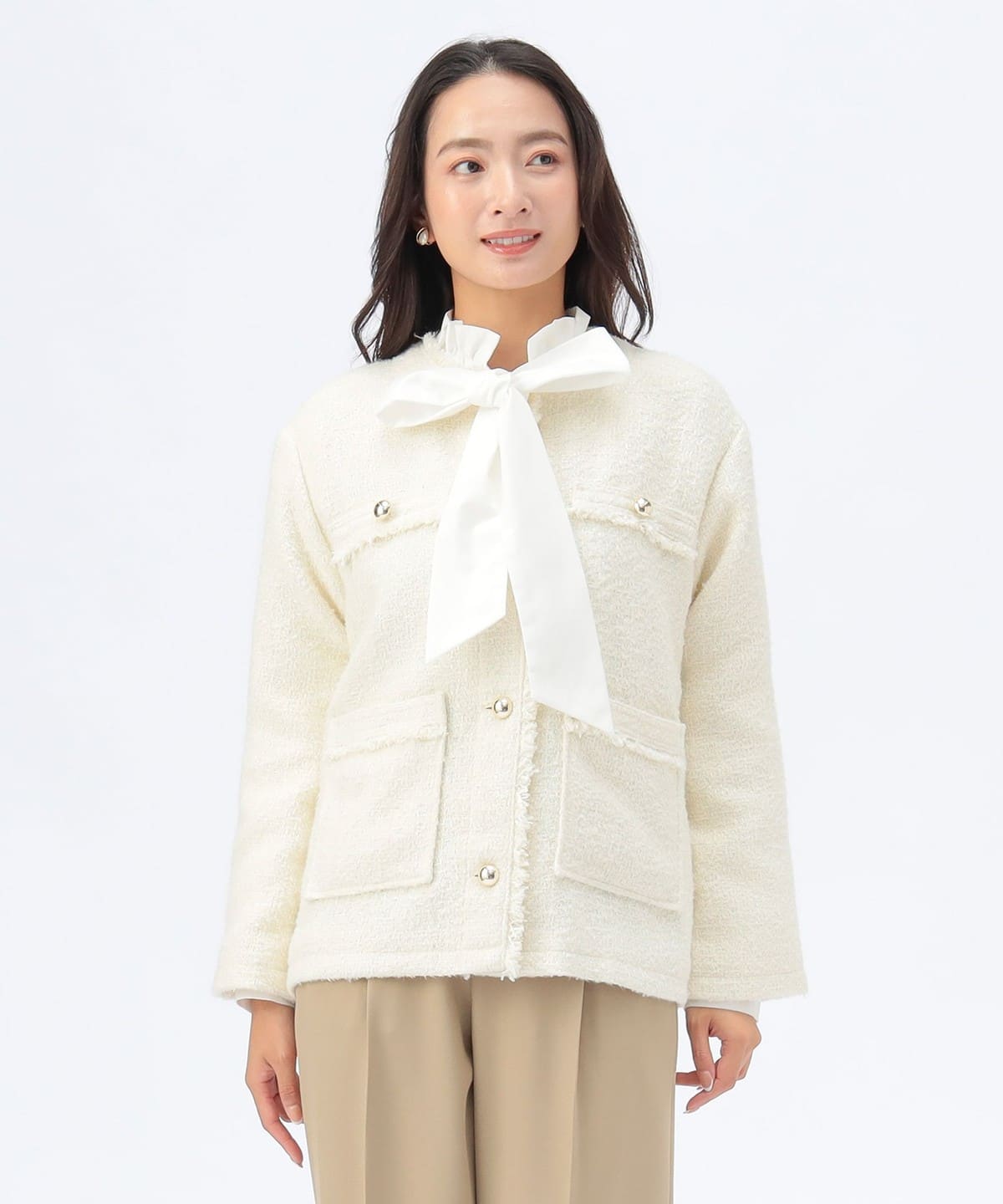 フリンジ ツイード ジャケット ジャケット WOMEN OFF WHITE ONE SIZE フリンジ ツイード ジャケット ジャケット WOMEN OFF WHITE ONE SIZE