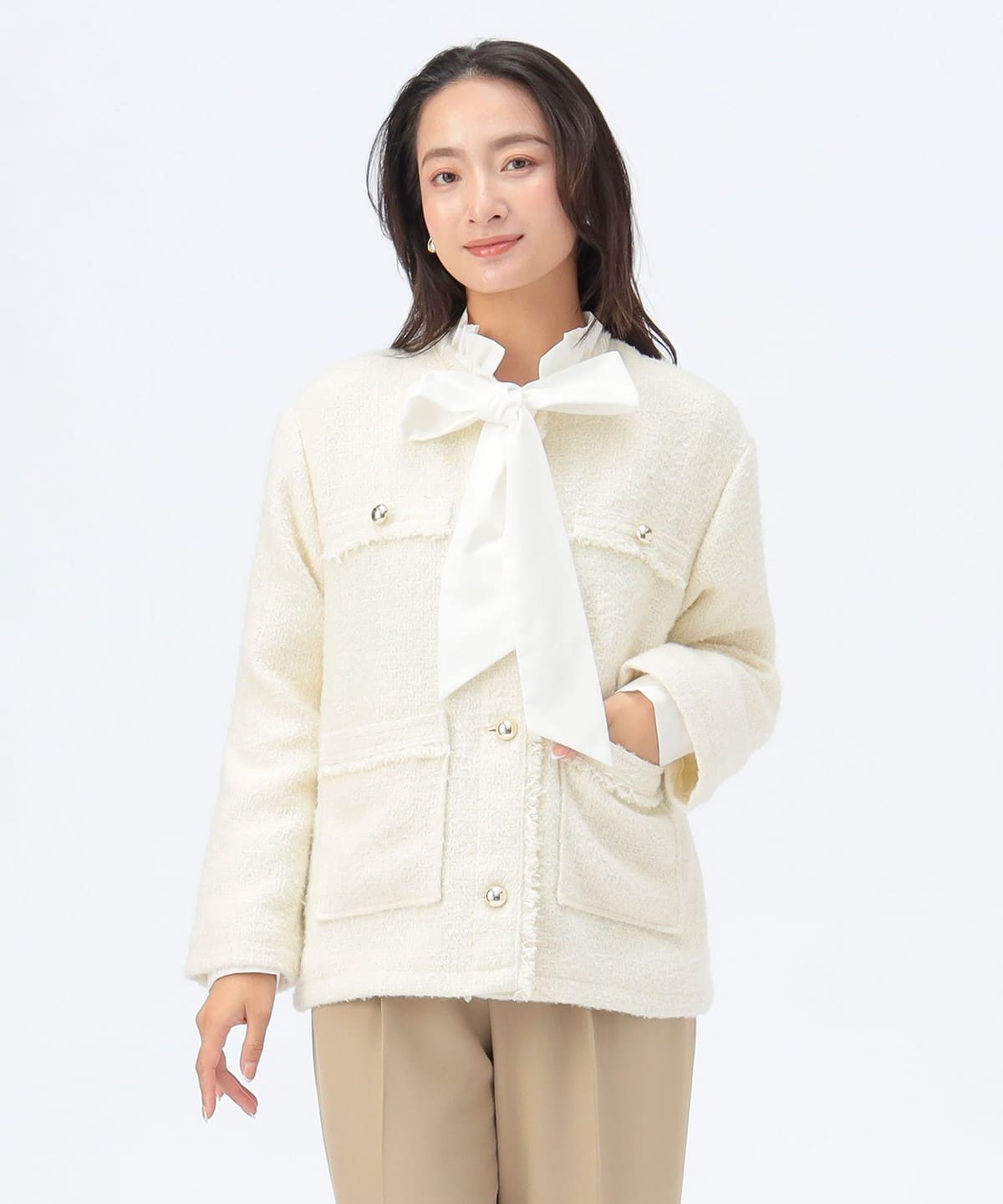 BEAMS HEART（ビームス ハート）フリンジ ツイード ジャケット