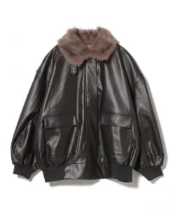 ヴィンテージライク フェイクレザー 襟ファーブルゾン