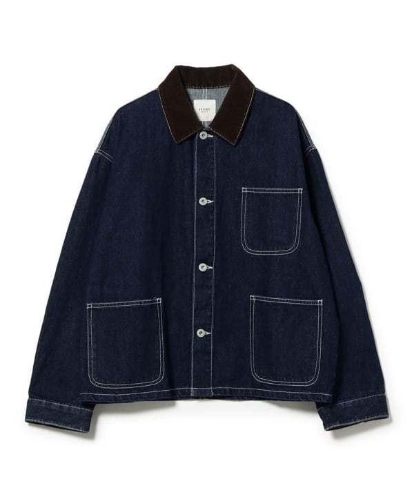 【10%OFFクーポン対象】襟コーデュロイ カバーオール ジャケット タフなキャンバス地と定番のデニム地の2タイプ展開