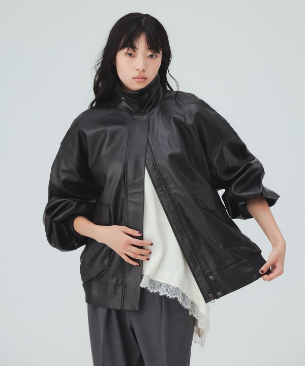 【10%OFFクーポン対象】ヴィンテージライク レザー ブルゾン 厚手のニットも楽に着込めるゆったりサイズ [H：169cm Size：M]