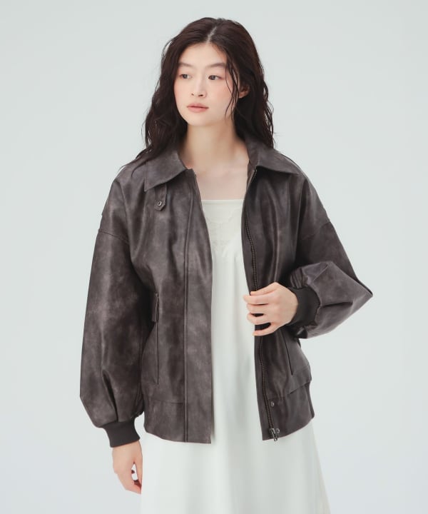 【10%OFFクーポン対象】ヴィンテージライク レザー ブルゾン [H：171cm Size：S]