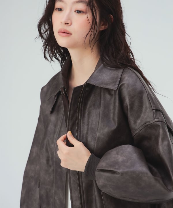 【10%OFFクーポン対象】ヴィンテージライク レザー ブルゾン [H：171cm Size：S]