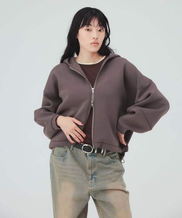 【10%OFFクーポン対象】ジップパーカー ブルゾン 裾のドロストを絞れば大人可愛いコクーンラインが完成 [H：169cm]