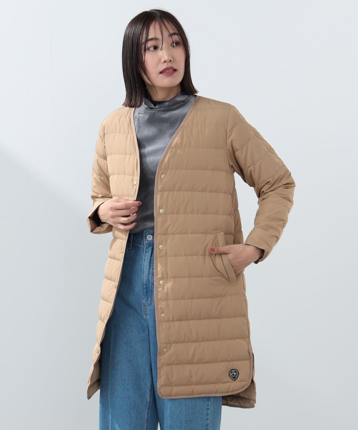フレンチ ロングダウンジャケット ブルゾン WOMEN BEIGE S フレンチ ロングダウンジャケット ブルゾン WOMEN BEIGE S
