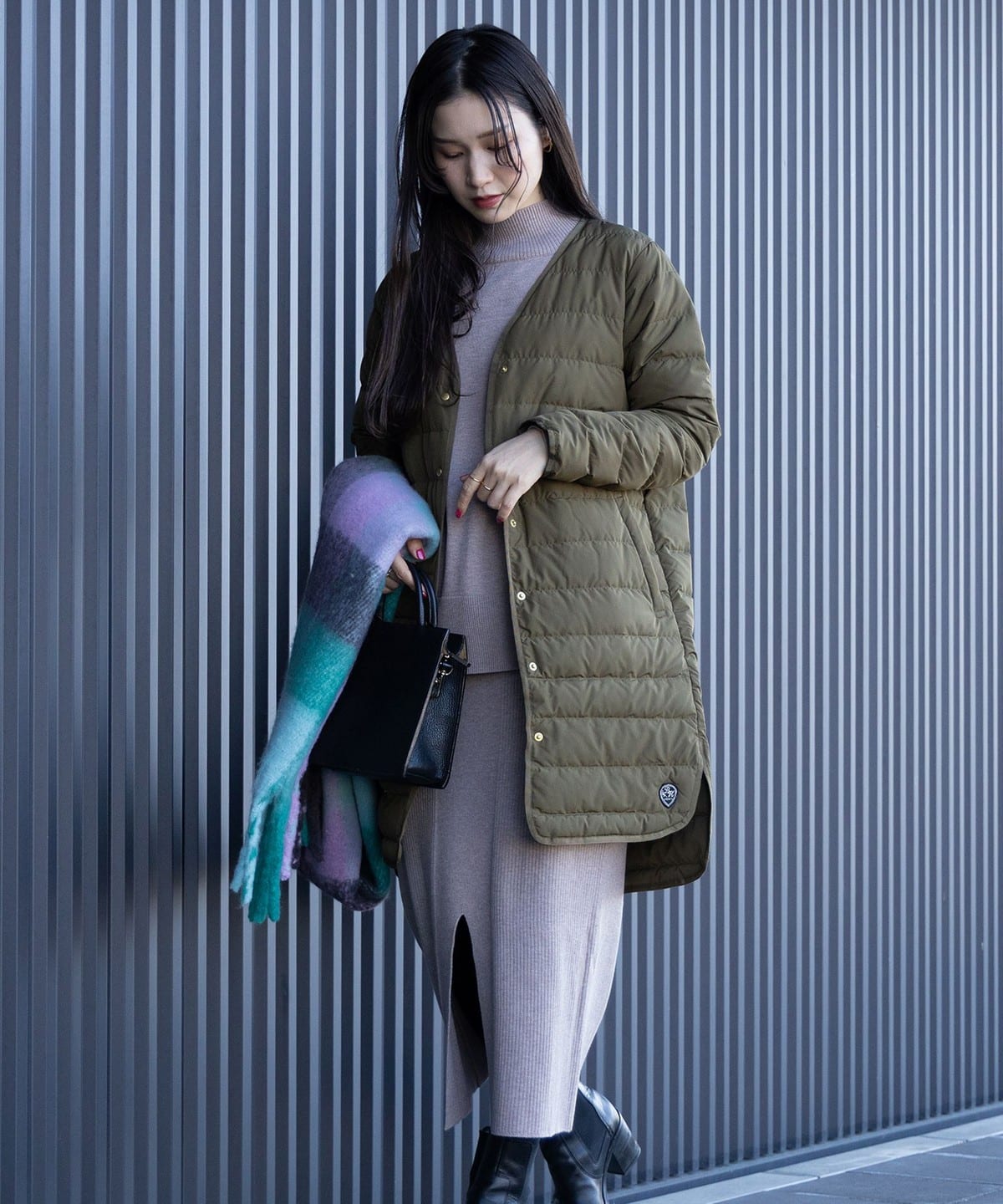 フレンチ ロングダウンジャケット ブルゾン WOMEN OLIVE S フレンチ ロングダウンジャケット ブルゾン WOMEN OLIVE S