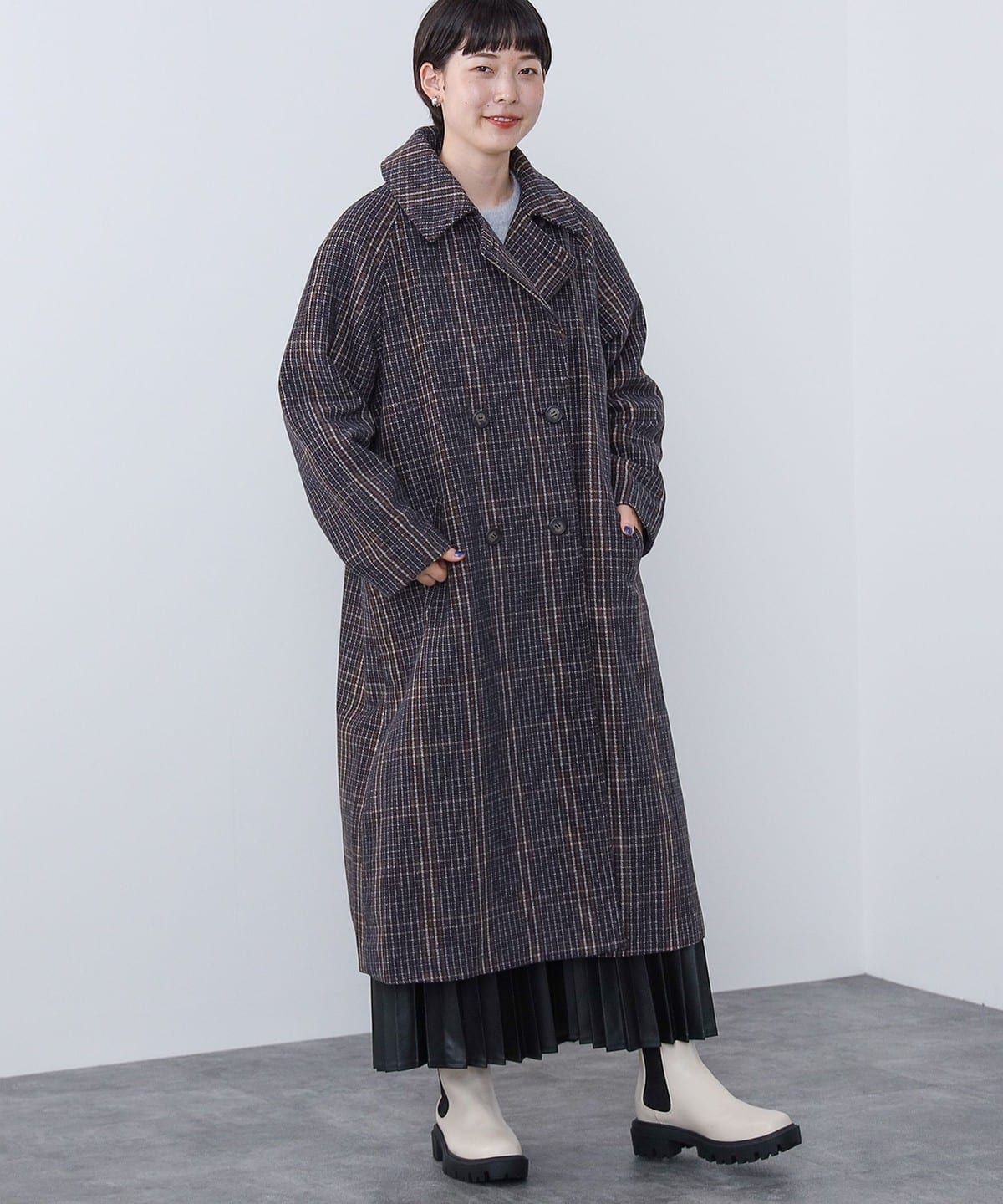 チェック柄 ビッグコート コート WOMEN NAVY ONE SIZE チェック柄 ビッグコート コート WOMEN NAVY ONE SIZE