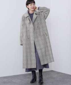 BEAMS HEART / 女裝 格紋 寬鬆 雙排釦 大衣