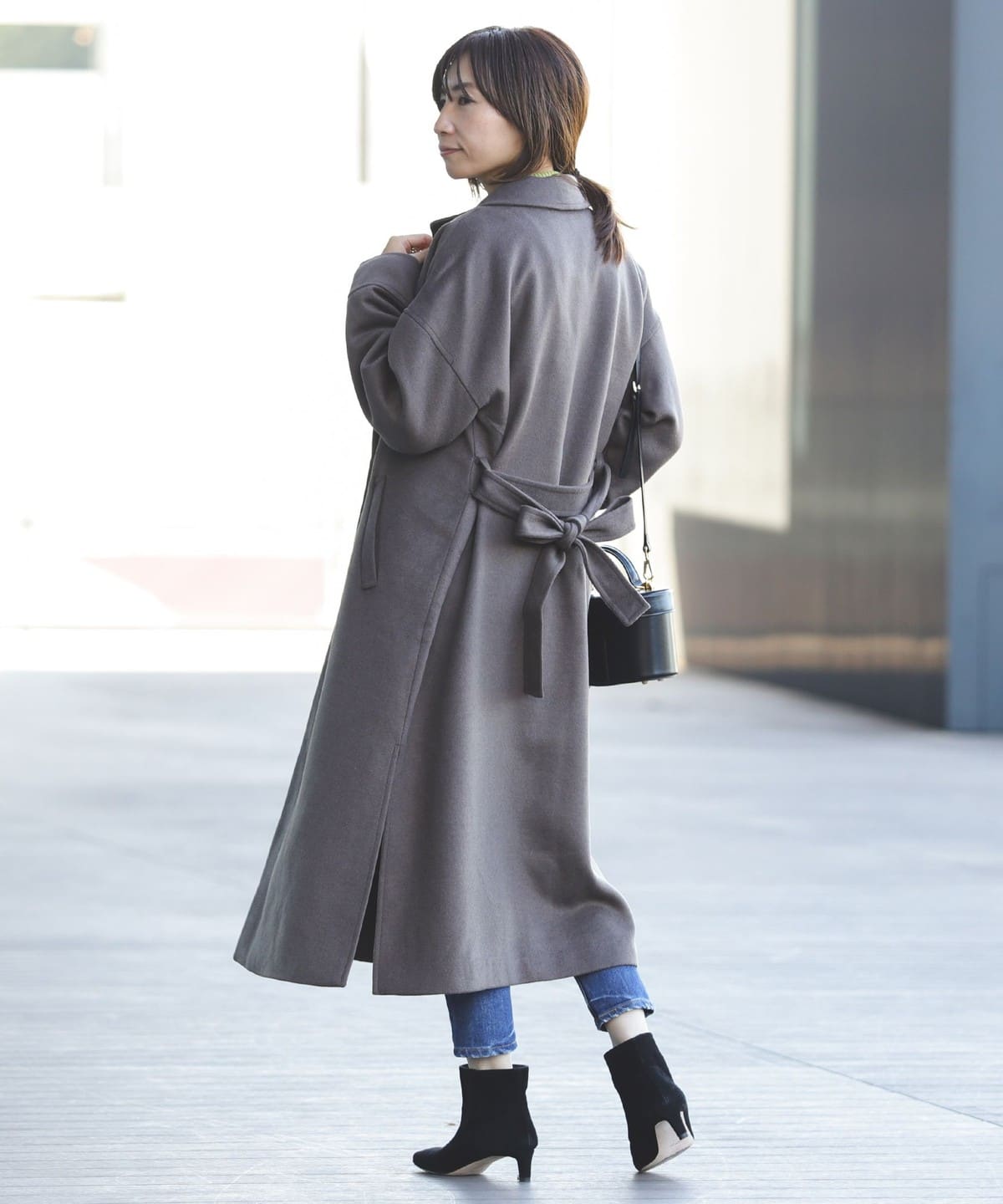 美品【パルト】チェスターコート ロング ベルト　ブラック　46 レディース コート ロング丈 ベルト付 チェスター アウター