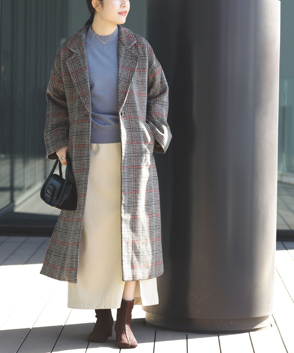 ベルト付き ロングチェスターコート(S M) コート WOMEN MOCHA CHECK S ベルト付き ロングチェスターコート(S M) コート WOMEN MOCHA CHECK S