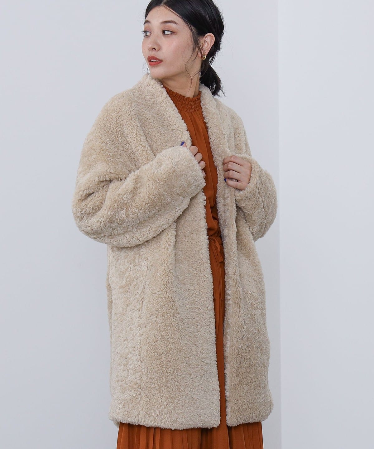 試着のみ！美品★BEAMS HEART★中ボアコート BEAMS HEART（ビームス ハート）ノーカラー ボア コート（コート