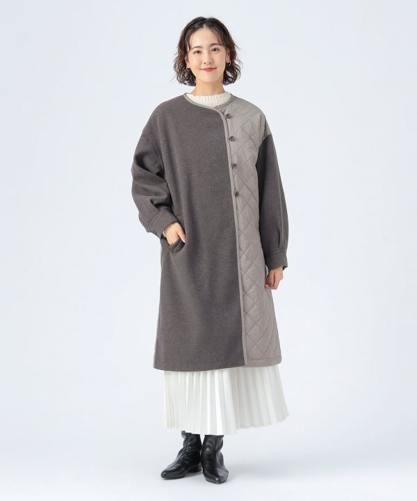 美品✨グレースクラス ダッフル レザー コート ツイード 金ボタン キルティング 美品✨グレースクラス ダッフル レザー コート ツイード 金ボタン