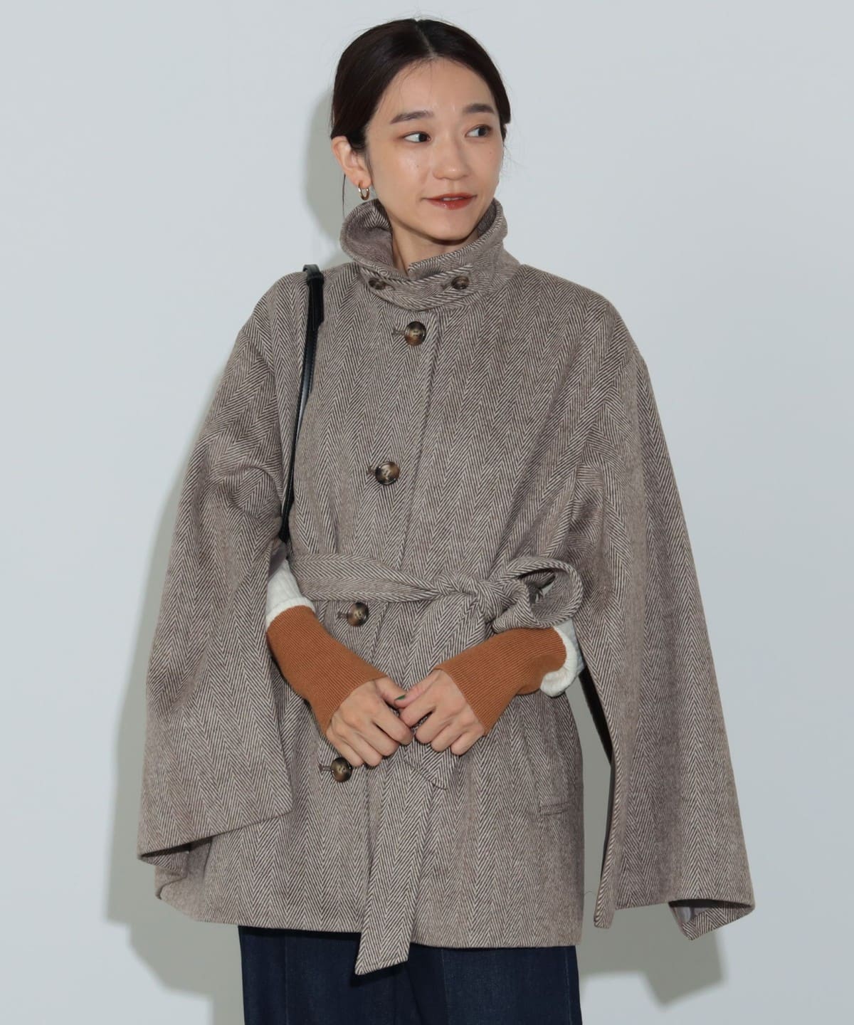 ヘリンボーン ミドルコート コート WOMEN BROWN ONE SIZE ヘリンボーン ミドルコート コート WOMEN BROWN ONE SIZE
