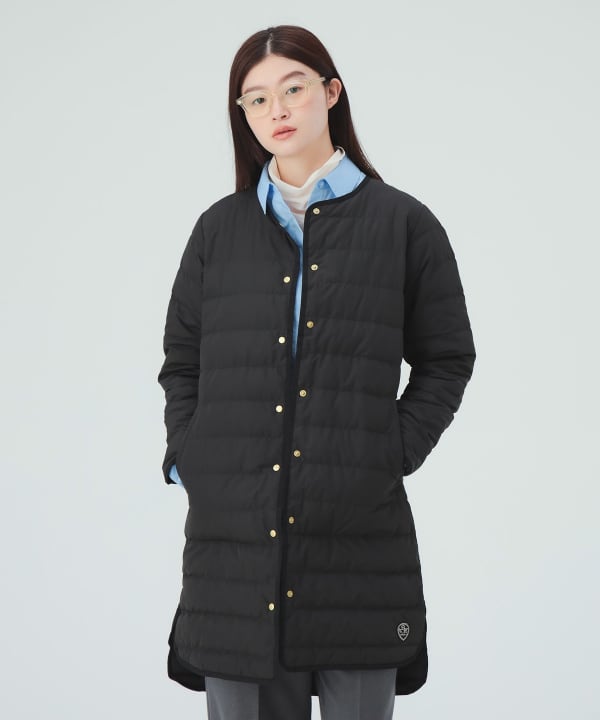 フレンチダウン ロング コート マットな質感が品良く映えるノーカラーダウン [H：171cm Size：M]