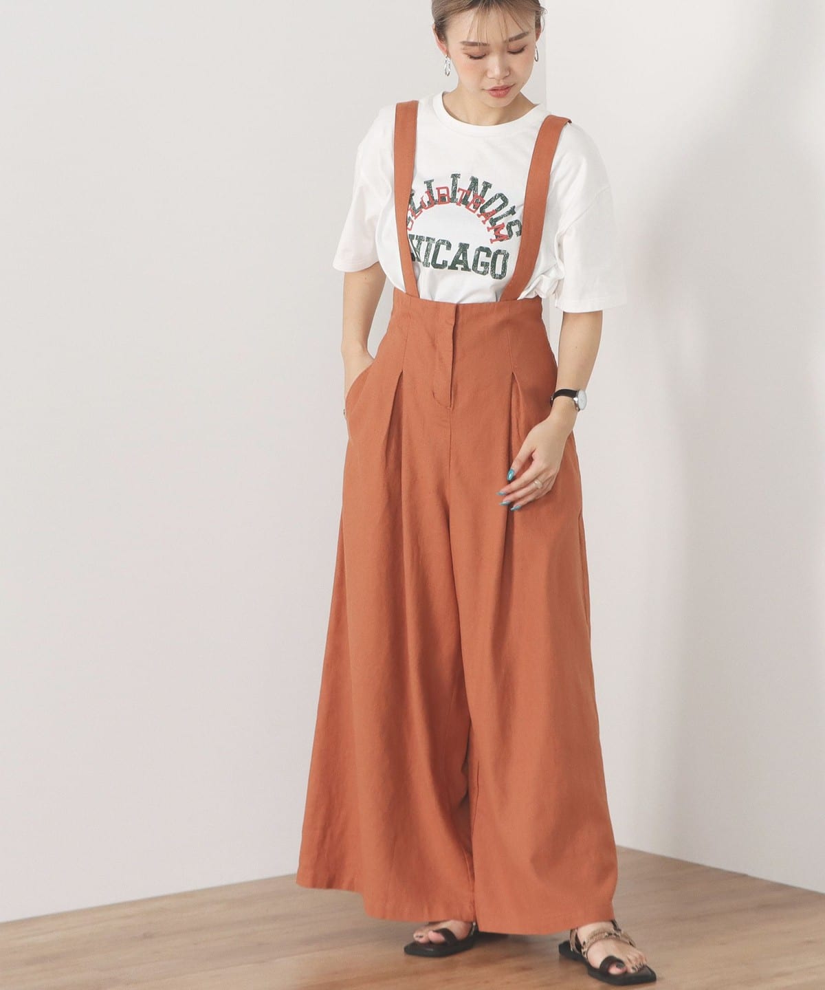 リネン混 サスペンダー付きパンツ パンツ WOMEN D. ORANGE FREE リネン混 サスペンダー付きパンツ パンツ WOMEN D. ORANGE FREE