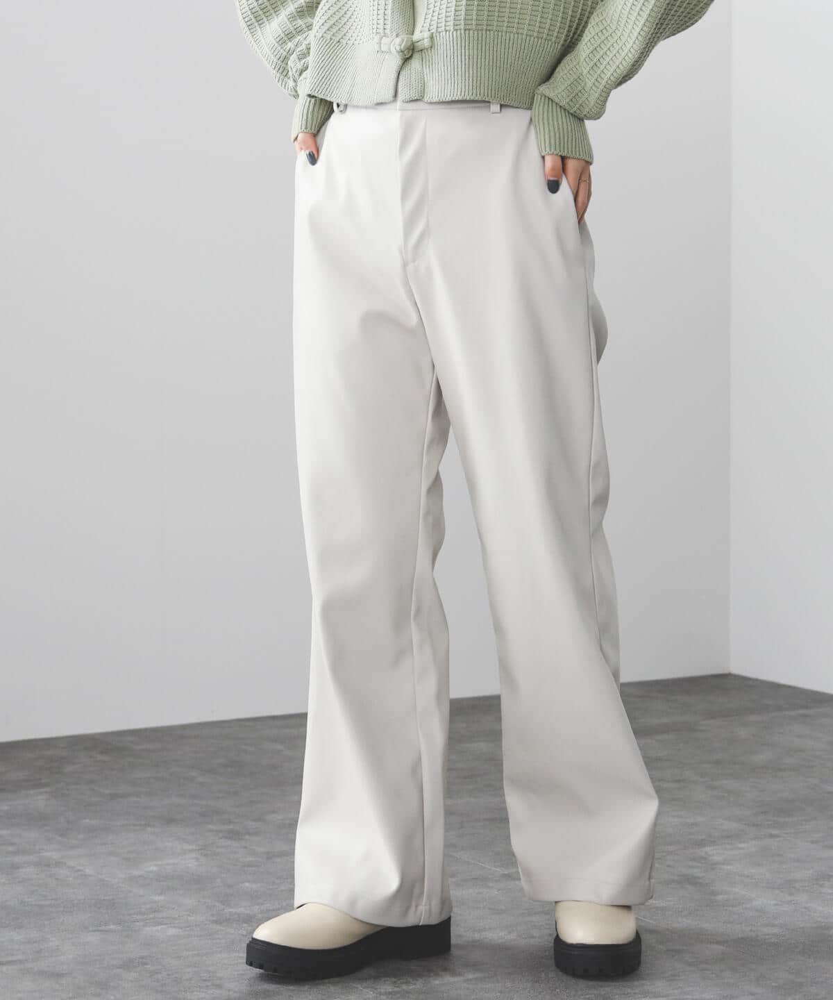 フェイクレザー フレアパンツ パンツ WOMEN BEIGE S フェイクレザー フレアパンツ パンツ WOMEN BEIGE S