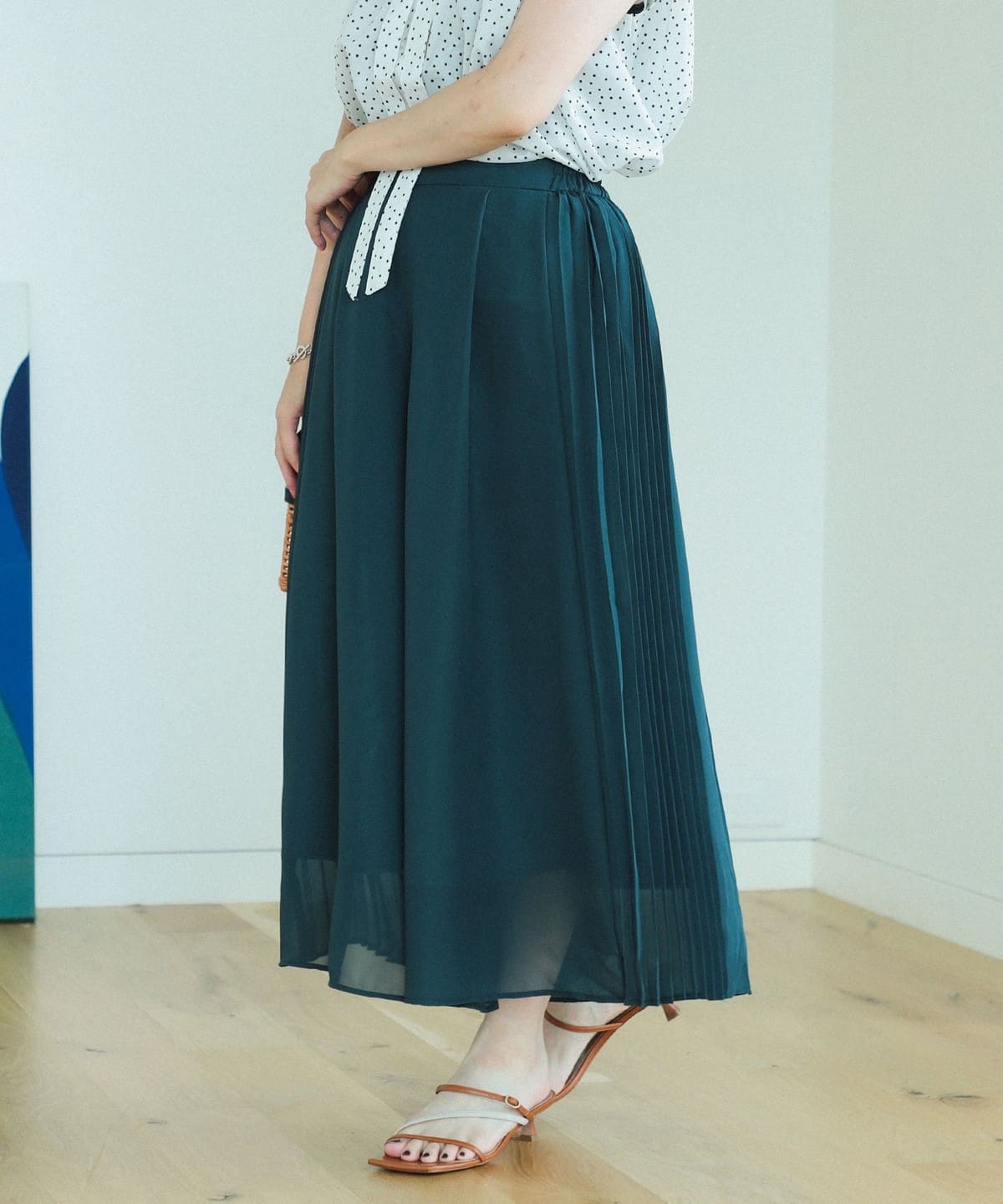 シフォン サイドプリーツ パンツ パンツ WOMEN GREEN ONE SIZE シフォン サイドプリーツ パンツ パンツ WOMEN GREEN ONE SIZE