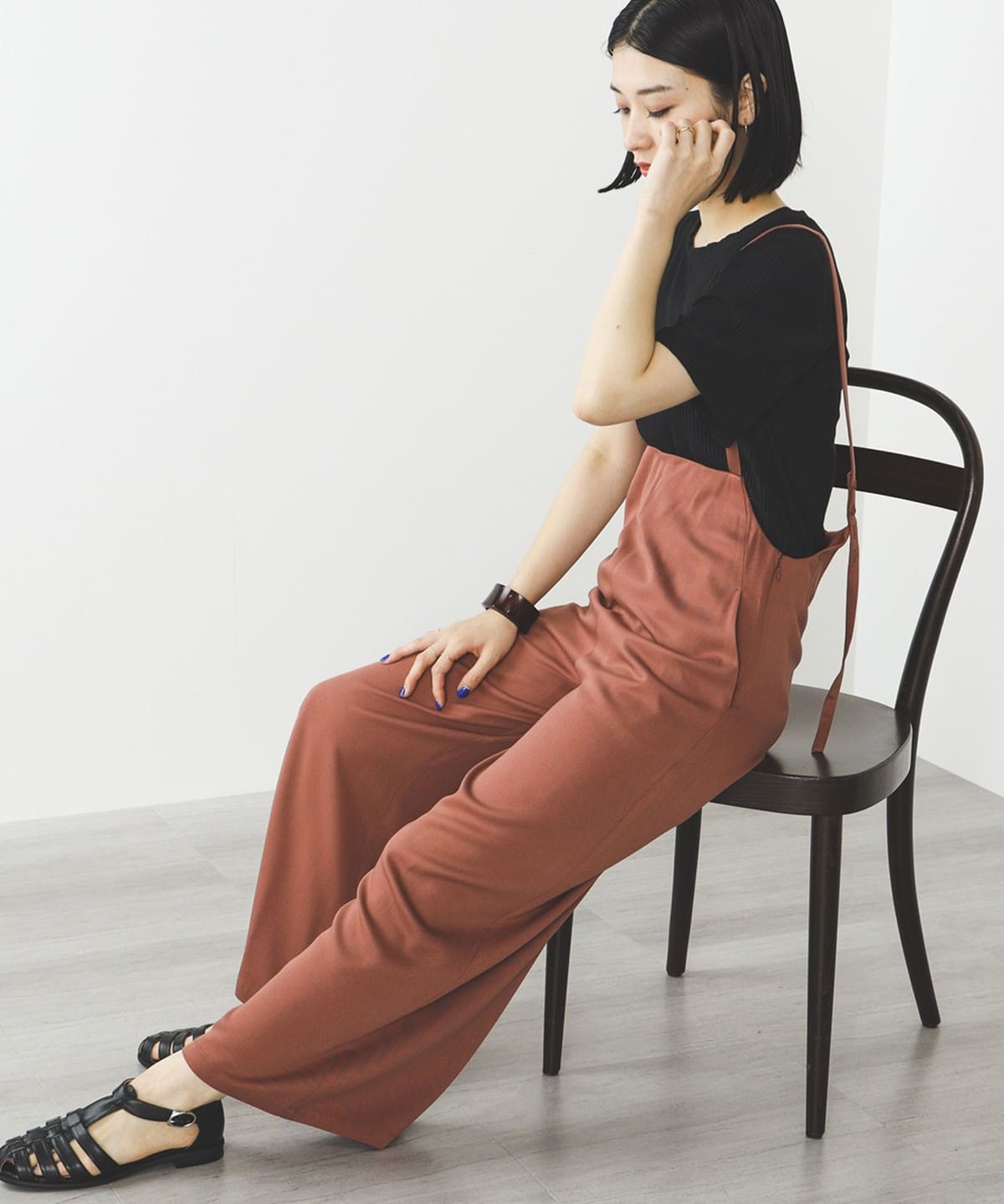 細サス付き ワイドパンツ パンツ WOMEN GREYISH PINK S 細サス付き ワイドパンツ パンツ WOMEN GREYISH PINK S
