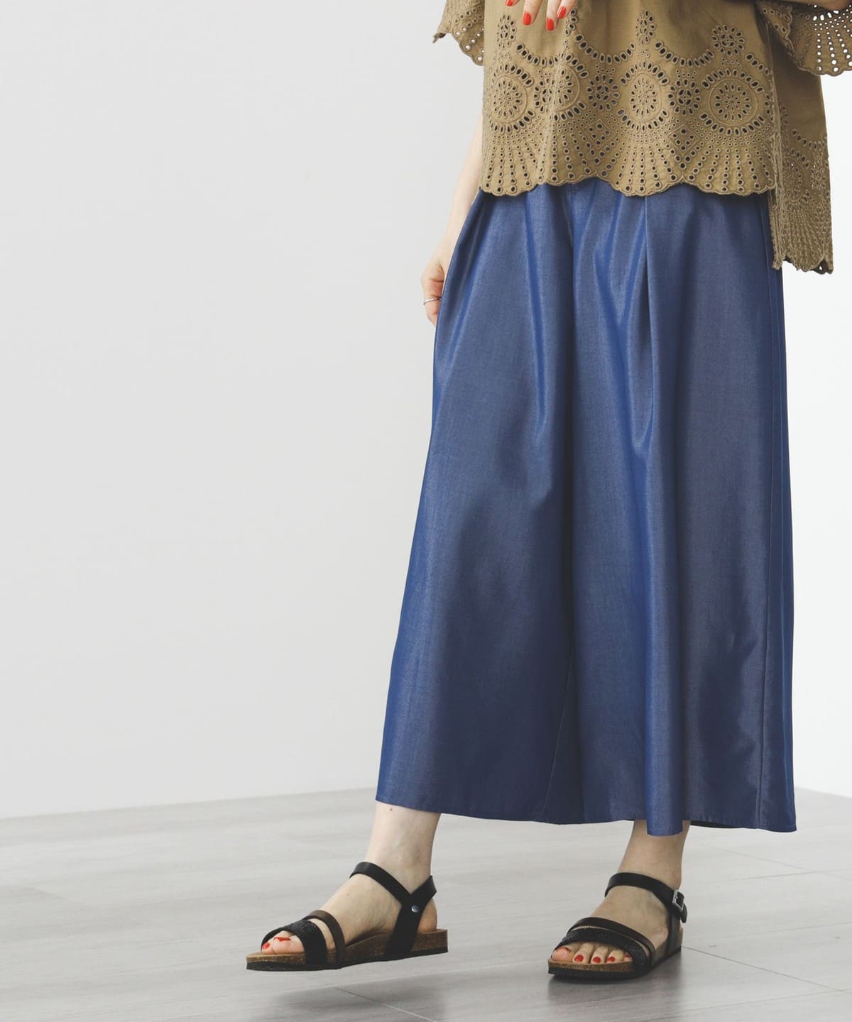 ベルト付き ワイドパンツ パンツ WOMEN BLUE S ベルト付き ワイドパンツ パンツ WOMEN BLUE S