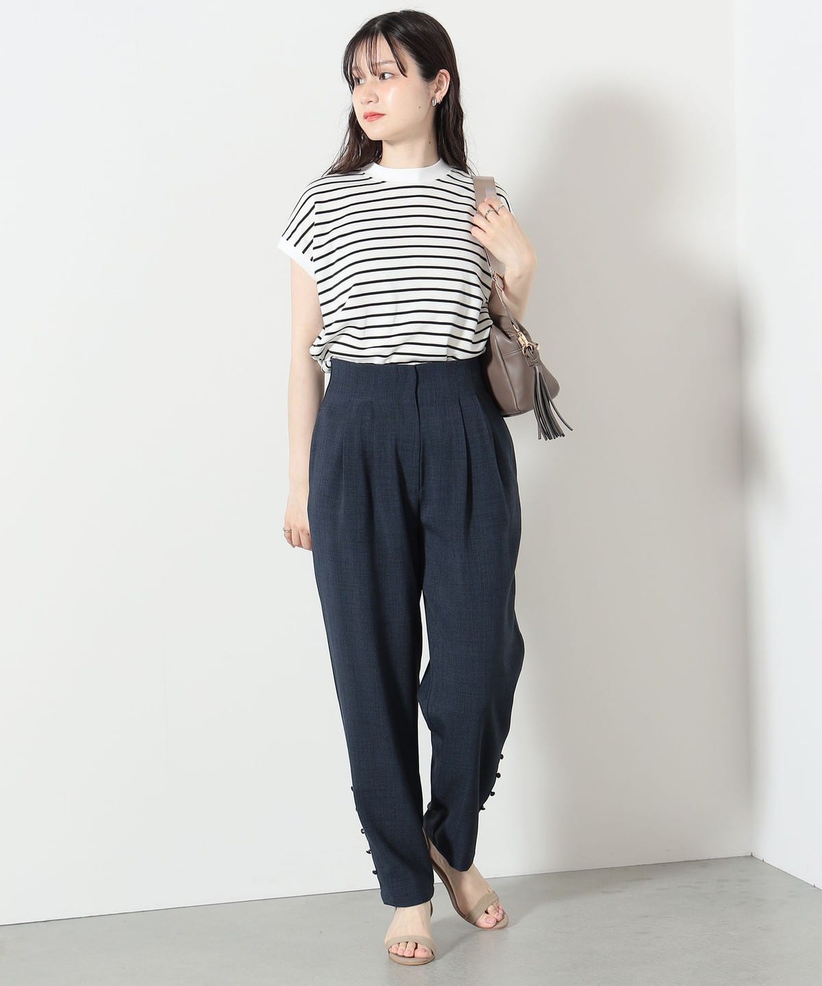 パイピング 裾ボタン ハイウエストパンツ パンツ WOMEN NAVY ONE SIZE パイピング 裾ボタン ハイウエストパンツ パンツ WOMEN NAVY ONE SIZE