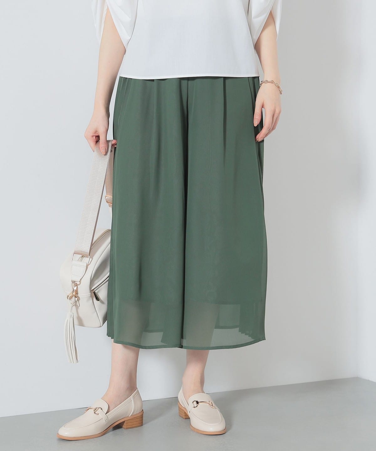 シフォンプリーツ ワイドパンツ(洗濯可) パンツ WOMEN GREEN ONE SIZE シフォンプリーツ ワイドパンツ(洗濯可) パンツ WOMEN GREEN ONE SIZE