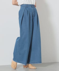 フリンジ タック ワイドデニムパンツ