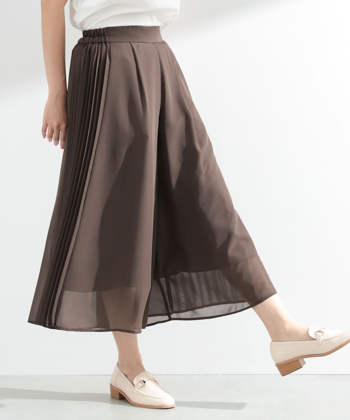 シフォン サイドプリーツ ワイドパンツ パンツ WOMEN DARK BROWN ONE SIZE シフォン サイドプリーツ ワイドパンツ パンツ WOMEN DARK BROWN ONE SIZE