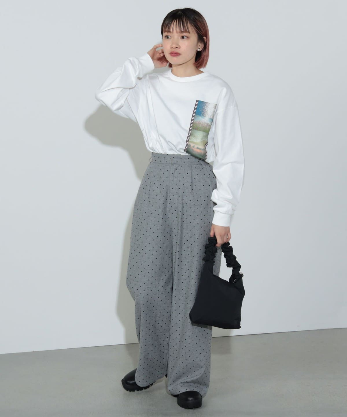 ビームスボーイ　ドット柄ワイドパンツとタンクトップ BEAMS BOY（ビームスボーイ）の「maturely / Lace Satin Layered