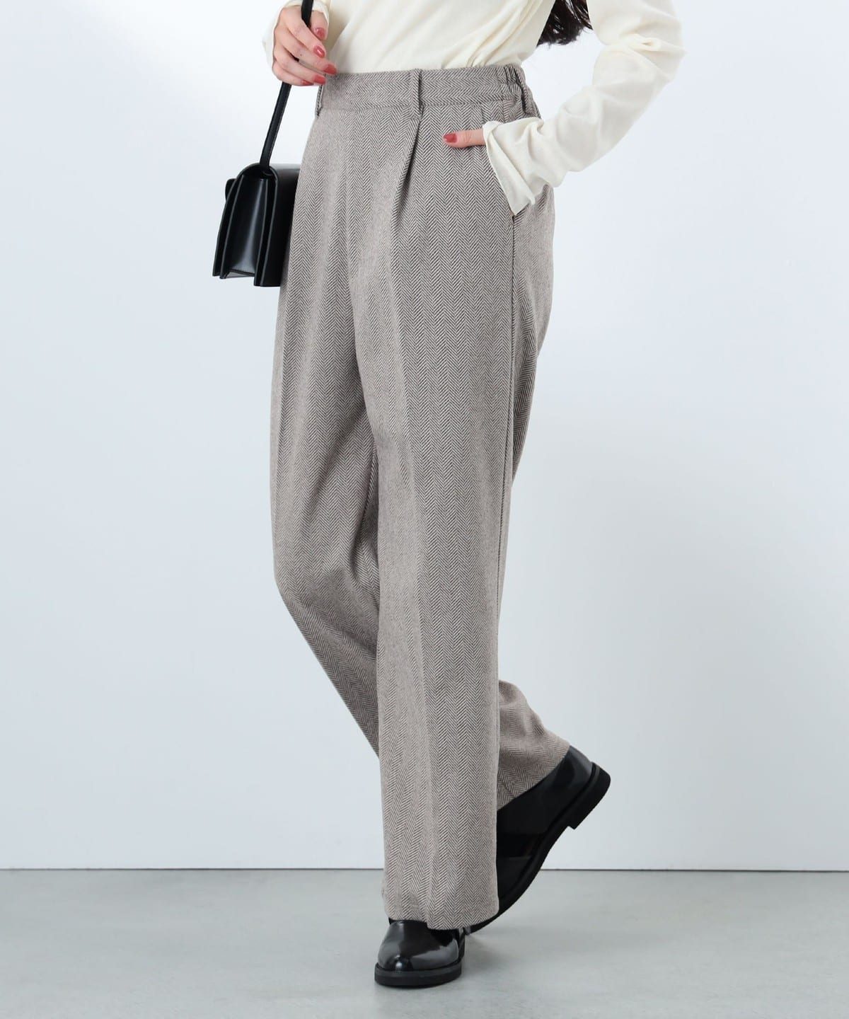 ウォーム イージーパンツ パンツ WOMEN BROWN HERRINGBONE ONE SIZE