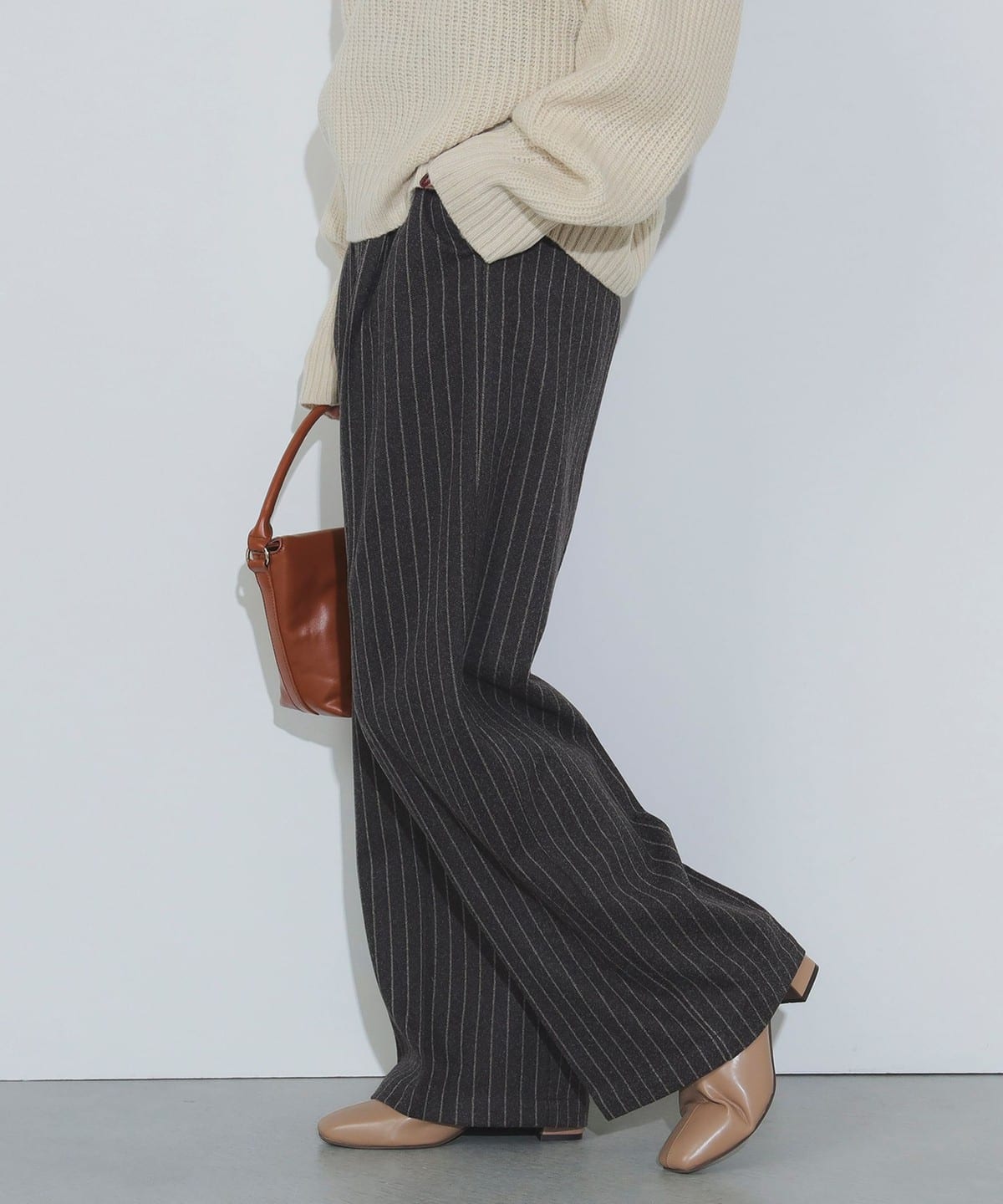 ウールライク ピンストライプ ワイドパンツ(S M) パンツ WOMEN BROWN S ウールライク ピンストライプ ワイドパンツ(S M) パンツ WOMEN BROWN S