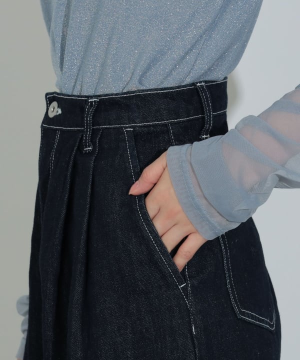 BEAMS HEART（ビームス ハート）タックワイド デニムパンツ（S