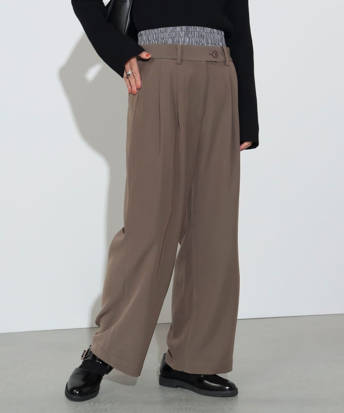 ウエスト レイヤード タックワイドパンツ パンツ WOMEN BROWN×GREY ONE SIZE ウエスト レイヤード タックワイドパンツ パンツ WOMEN BROWN×GREY ONE SIZE