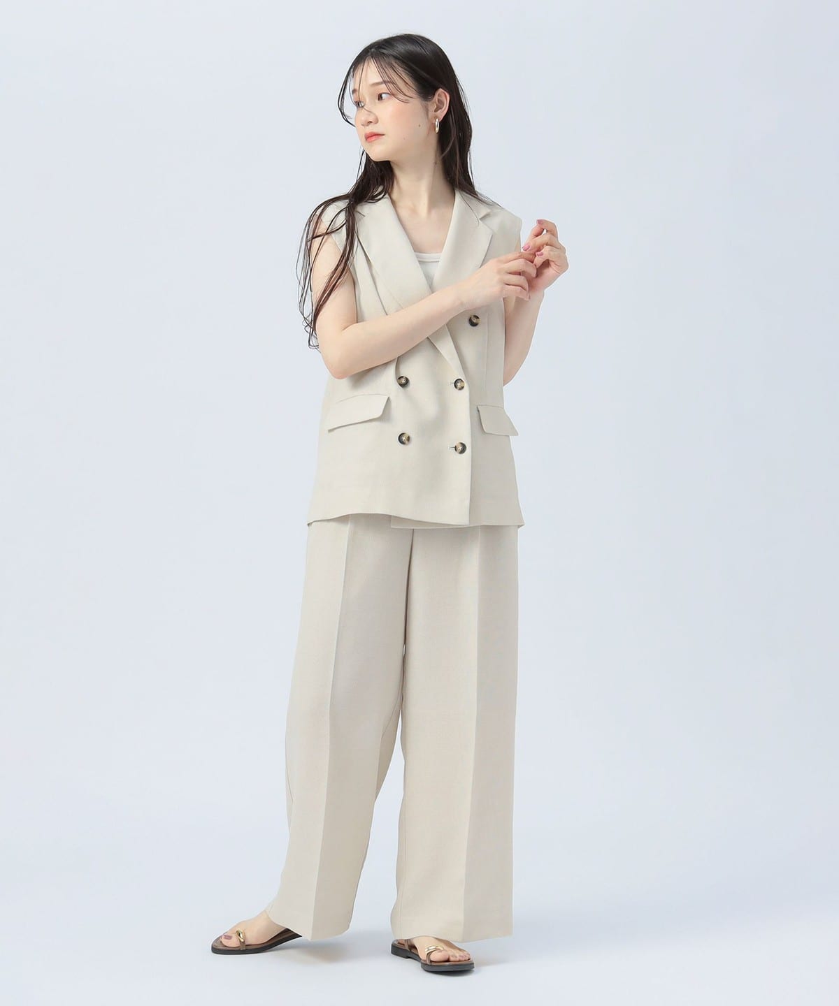 バスケット織り タックパンツ(セットアップ対応) パンツ WOMEN IVORY ONE SIZE バスケット織り タックパンツ(セットアップ対応) パンツ WOMEN IVORY ONE SIZE