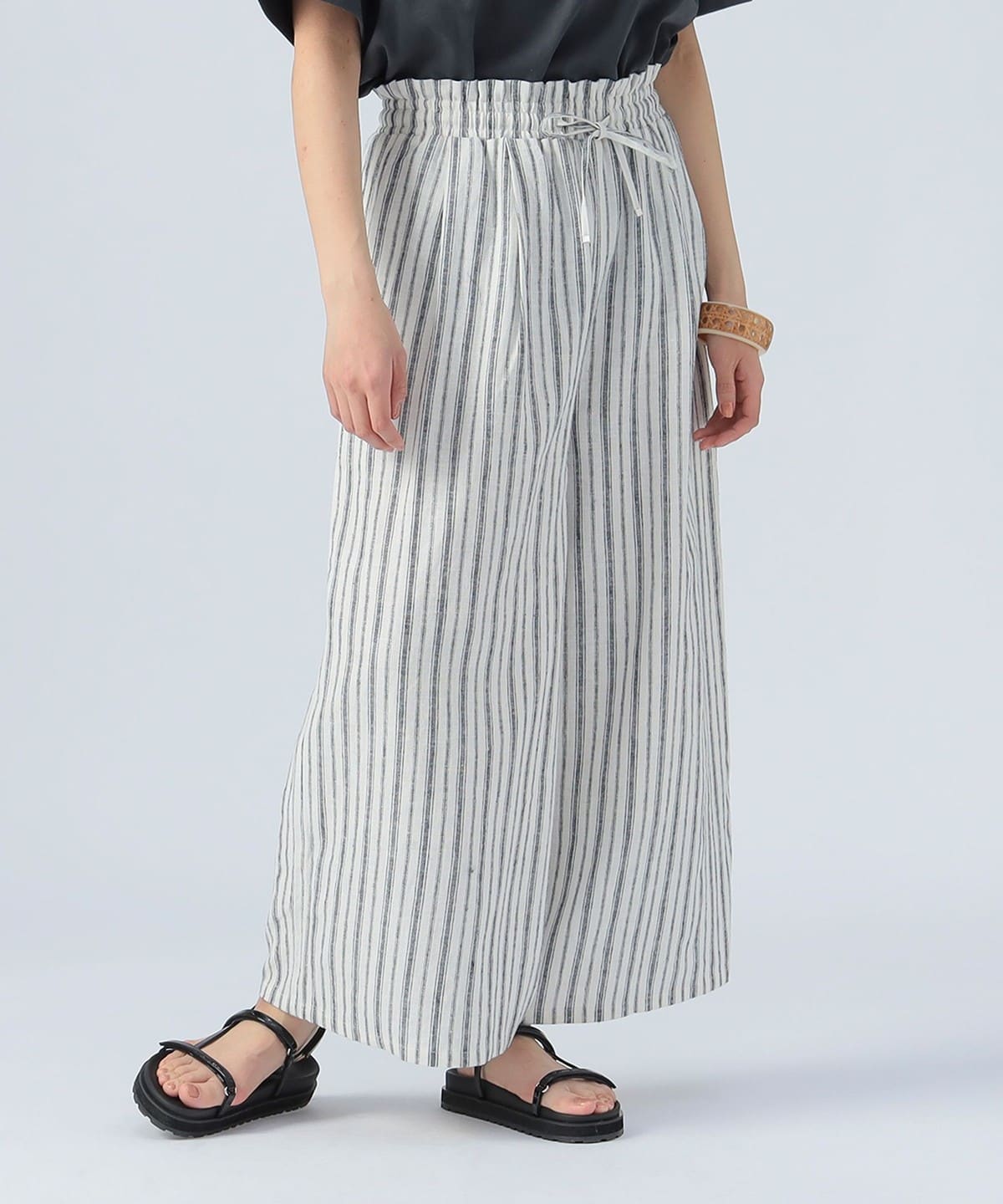 麻混 イージー ワイドパンツ パンツ WOMEN BLUE STRIPE ONE SIZE 麻混 イージー ワイドパンツ パンツ WOMEN BLUE STRIPE ONE SIZE