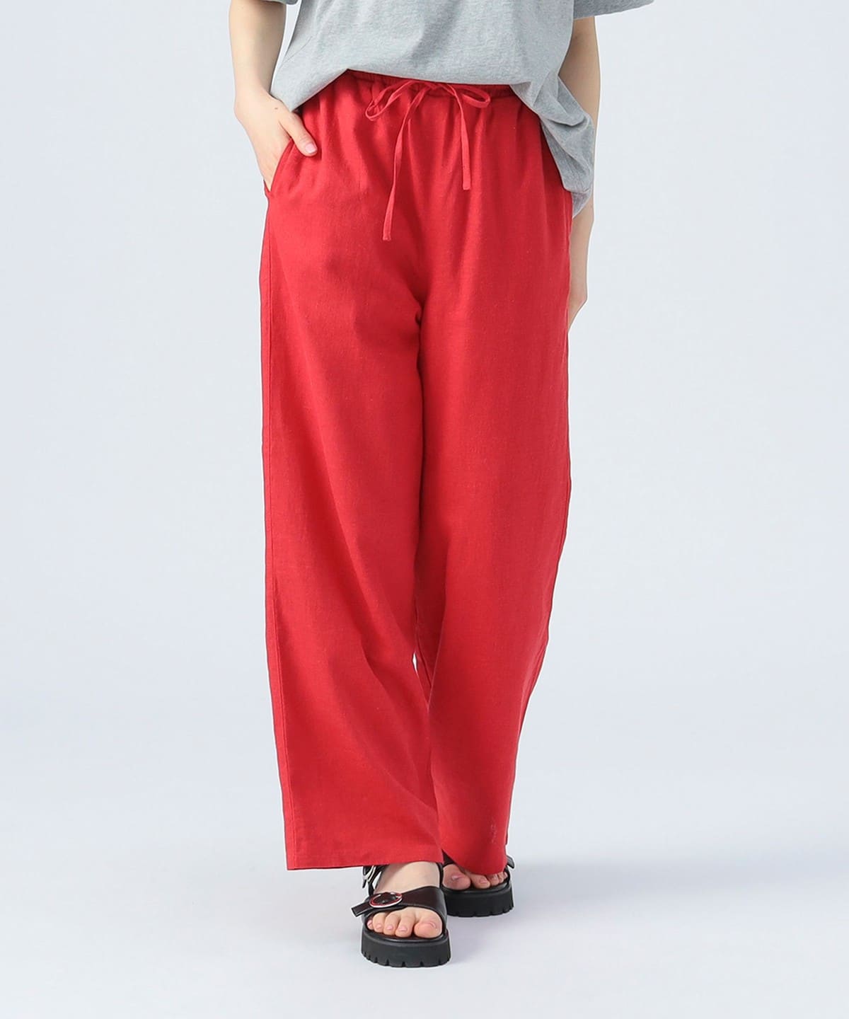 麻混 ストレート イージーパンツ パンツ WOMEN RED ONE SIZE 麻混 ストレート イージーパンツ パンツ WOMEN RED ONE SIZE