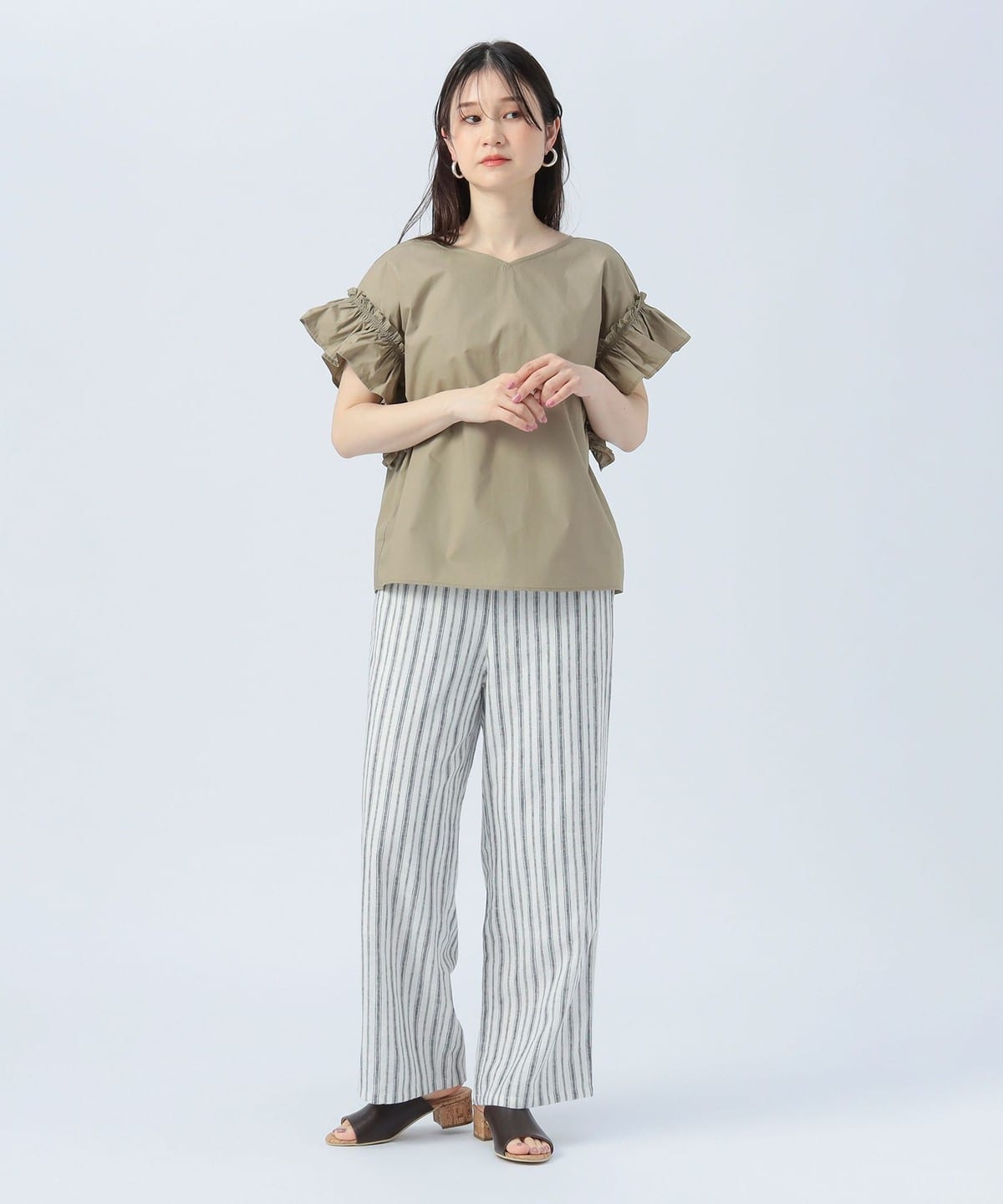 麻混 ストレート イージーパンツ パンツ WOMEN BLUE STRIPE ONE SIZE 麻混 ストレート イージーパンツ パンツ WOMEN BLUE STRIPE ONE SIZE
