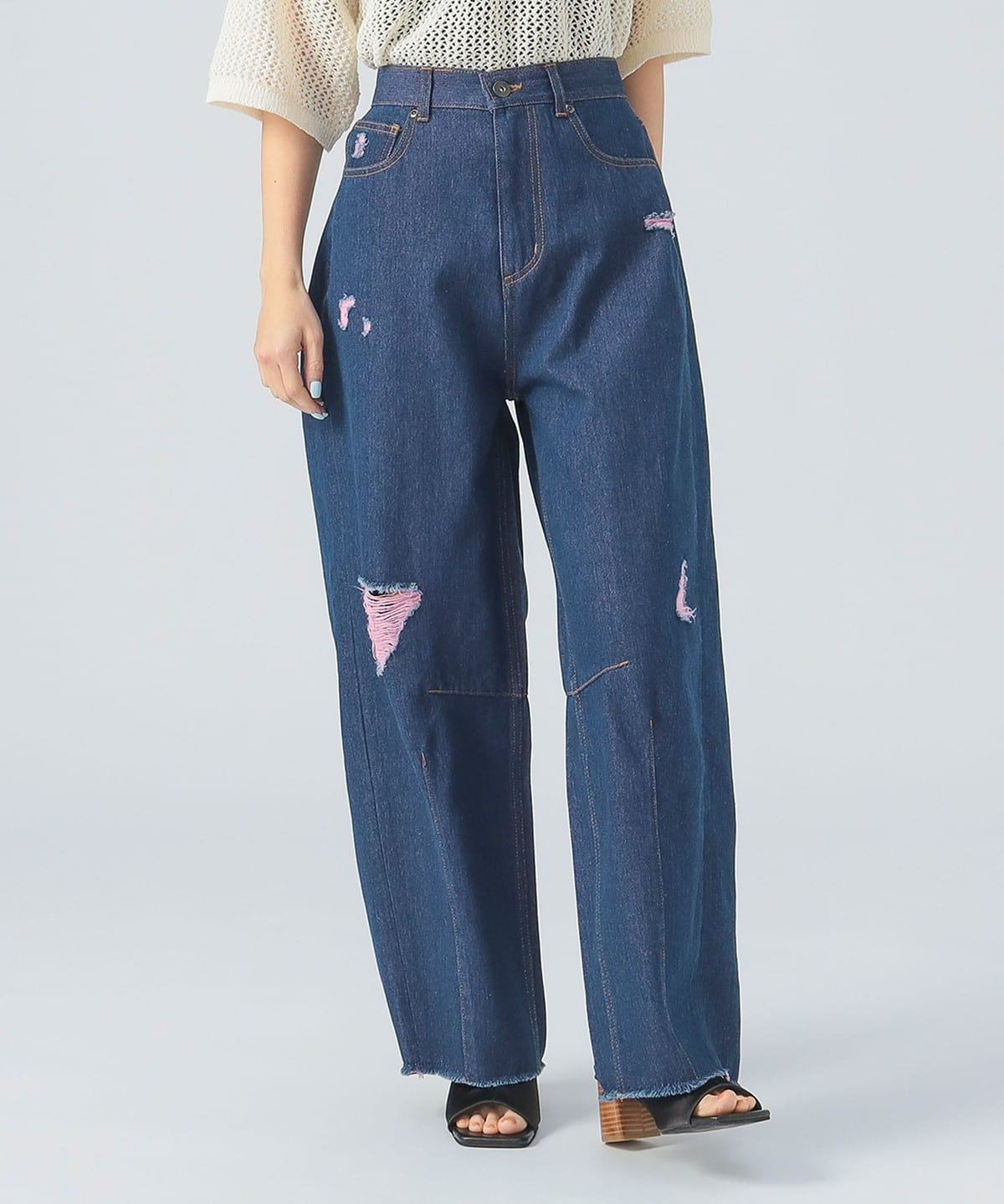 カラー ダメージ デニムパンツ(S M) パンツ WOMEN INDIGO S カラー ダメージ デニムパンツ(S M) パンツ WOMEN INDIGO S