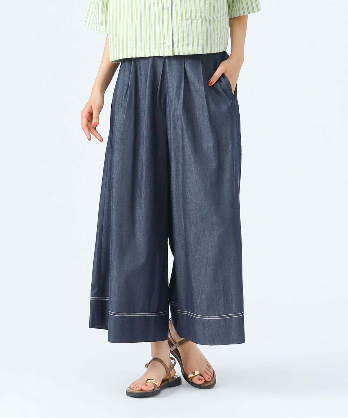 シャンブレー タック パンツ パンツ WOMEN INDIG ONE SIZE シャンブレー タック パンツ パンツ WOMEN INDIG ONE SIZE