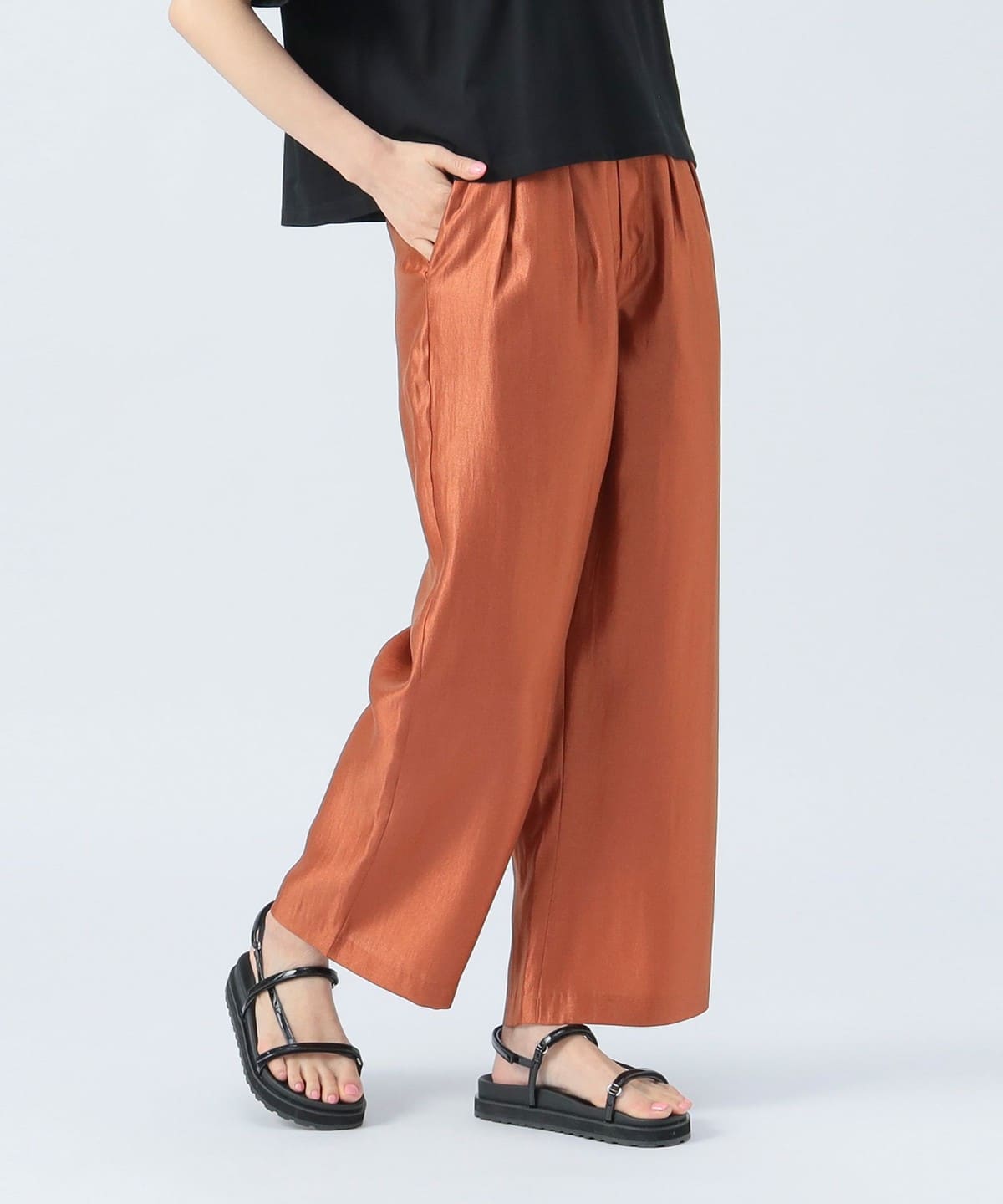 シャイニー ワイド タックパンツ パンツ WOMEN ORANGE ONE SIZE シャイニー ワイド タックパンツ パンツ WOMEN ORANGE ONE SIZE
