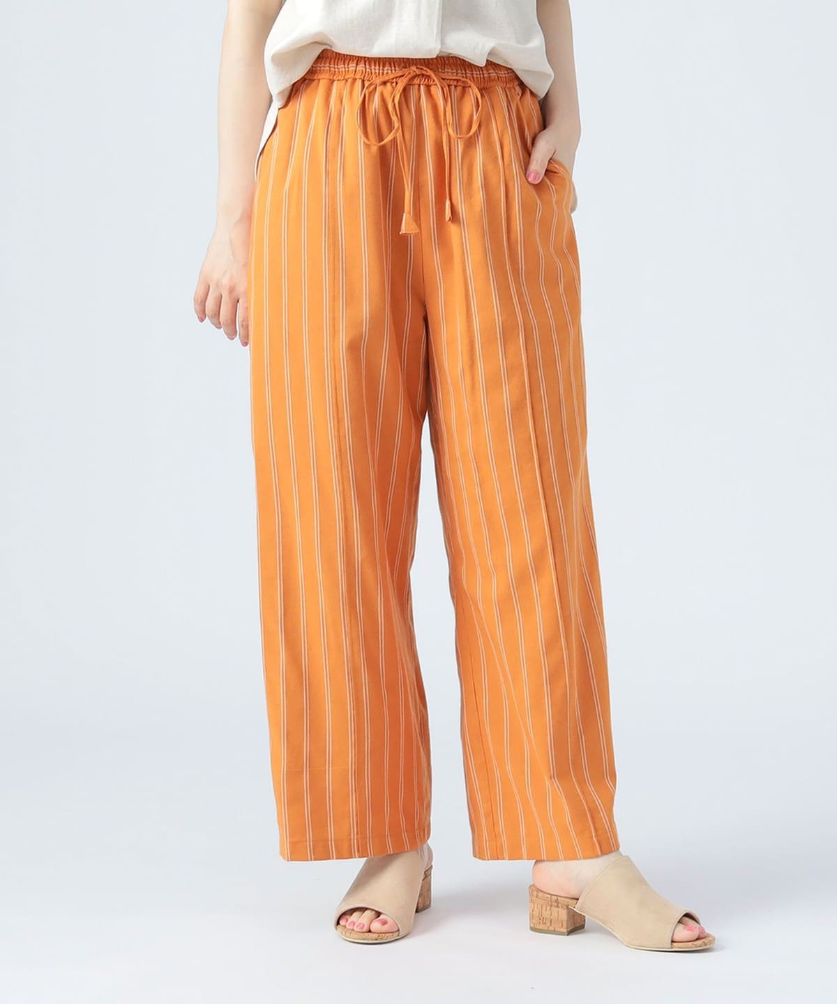 先染め ストライプ パンツ パンツ WOMEN ORANGE ONE SIZE 先染め ストライプ パンツ パンツ WOMEN ORANGE ONE SIZE