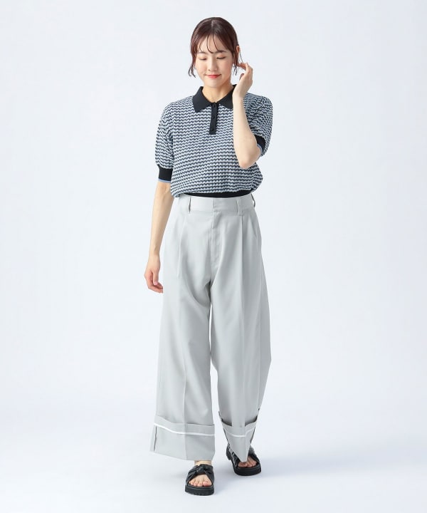 BEAMS グレー ワイドスラックス S BEAMS F〉New Arrival 気分なグレージュワイドスラックス
