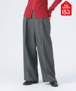 【+15%ポイントUP】細ベルト付 タック パンツ