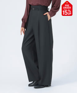 【+15%ポイントUP】細ベルト付 タック パンツ