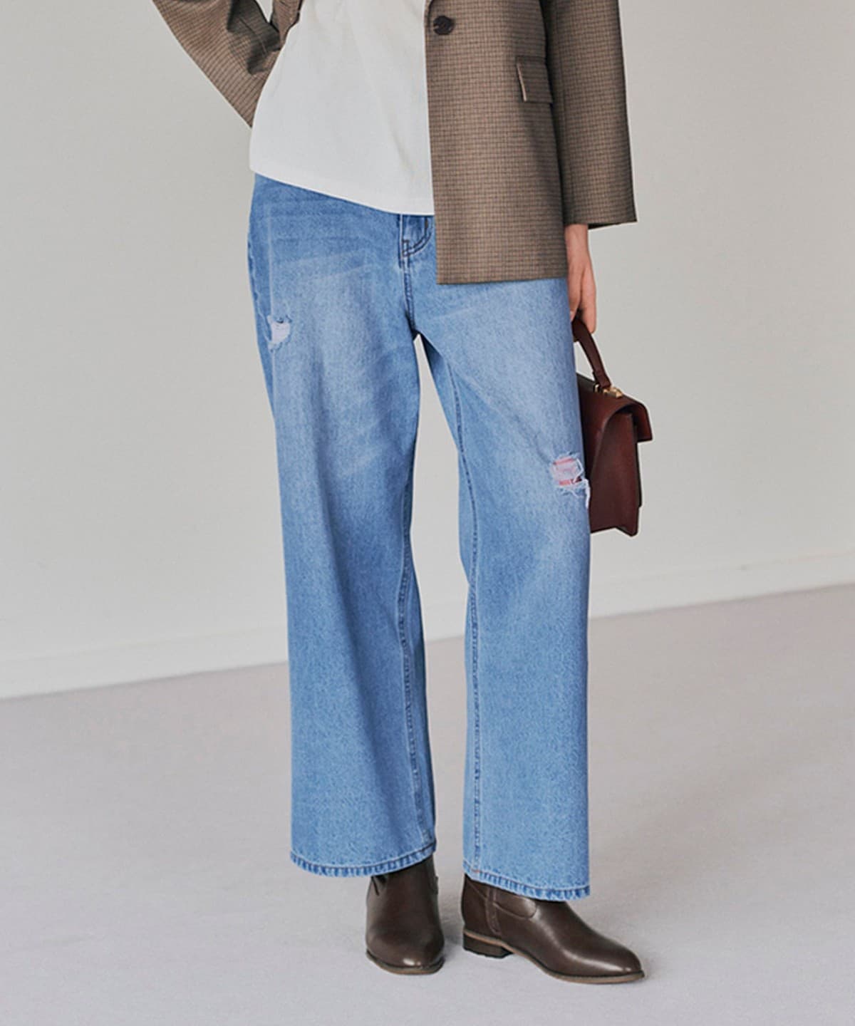 ダメージ ストレート デニム パンツ WOMEN BLUE M ダメージ ストレート デニム パンツ WOMEN BLUE M