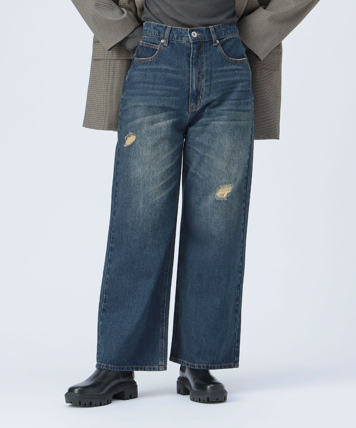 ダメージ ストレート デニム パンツ WOMEN INDIGO M ダメージ ストレート デニム パンツ WOMEN INDIGO M