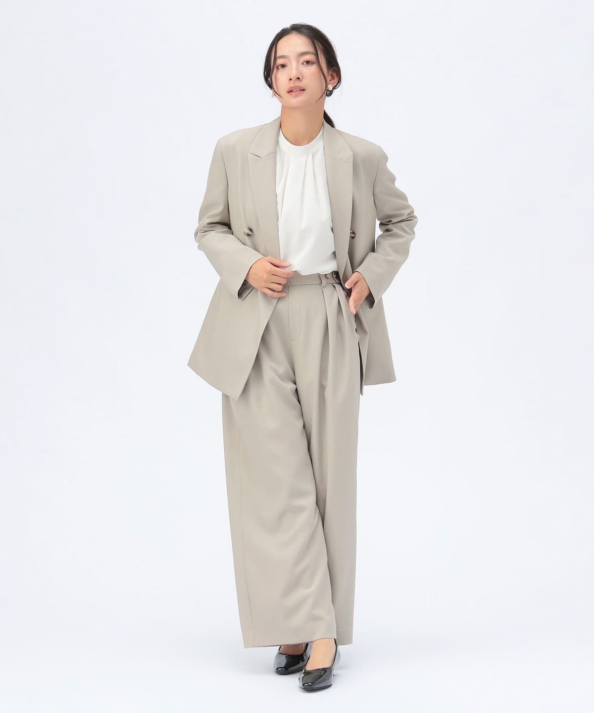 美品！BEAMS HEART　スーツセットアップ　L　ベージュ　イージーパンツ BEAMS HEART（ビームス ハート）アジャスト ワイドパンツ